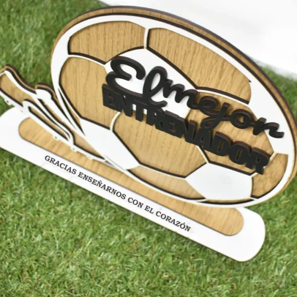Placa para regalar a un entrenador de fútbol de madera