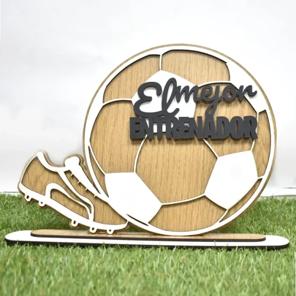 Placa para regalar a un entrenador de fútbol de madera
