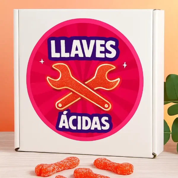 Caja con chuches tipo Llaves Ácidas para regalar.