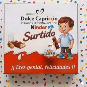Estuche Kinder personalizado con frase Eres genial felicidades. Contiene 30 piezas de chocolate Ferrero y Nutella fresco.