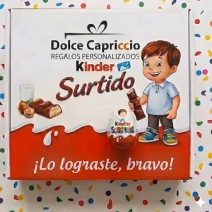 Estuche Kinder personalizado con frase Lo lograste bravo. Contiene 30 piezas de chocolate Ferrero y Nutella fresco.