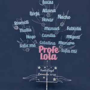 Árbol de metacrilato personalizado para profesora con nombres de alumnos grabados, regalo original de fin de curso para maestra.