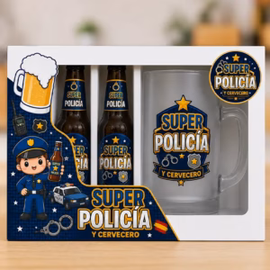 Estuche de Cerveza para Policía con Jarra de Cristal
