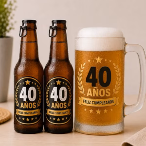 Regalo para 40 cumpleaños con dos cervezas y jarra temática Bienvenido al Club de los 40