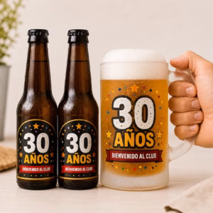 Regalo para 30 cumpleaños con dos cervezas y jarra personalizada Bienvenido al Club de los 30
