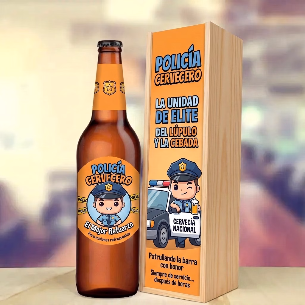 Caja de cerveza XXL regalo para policía en estuche de madera de pino