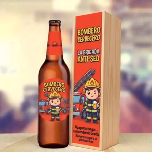 Caja de cerveza XXL regalo para bombero en estuche de madera de pino