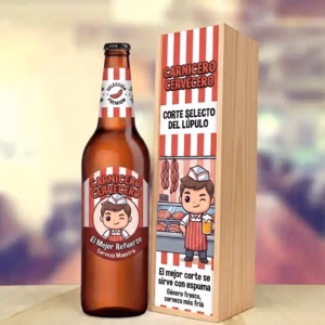 Caja de cerveza XXL regalo para carnicero en estuche de madera de pino