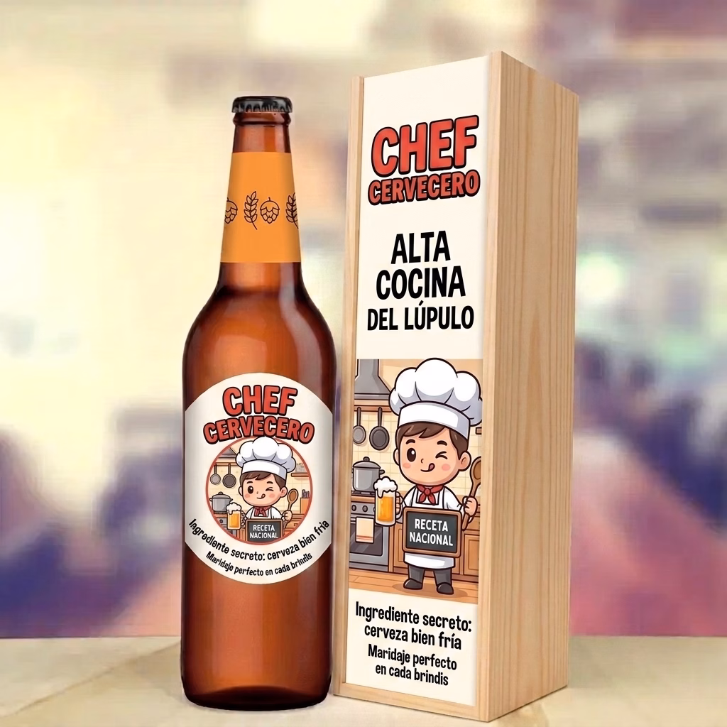 Caja de cerveza XXL regalo para cocinero en estuche de madera de pino