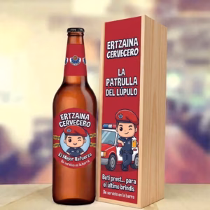 Caja de cerveza XXL regalo para ertzaintza en estuche de madera de pino