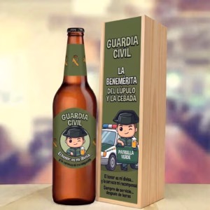 Caja de cerveza XXL regalo para guardia civil en estuche de madera de pino