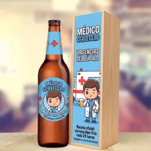 Caja de cerveza XXL regalo para médico en estuche de madera de pino