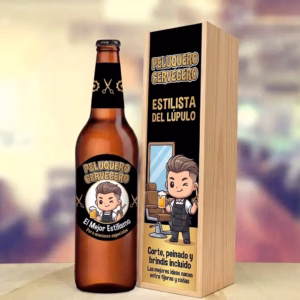 Caja de cerveza XXL regalo para peluquero en estuche de madera de pino