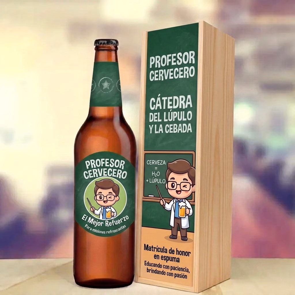 Caja de cerveza XXL regalo para profesor en estuche de madera de pino