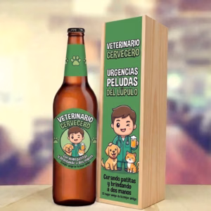 Caja de cerveza XXL regalo para veterinario en estuche de madera de pino