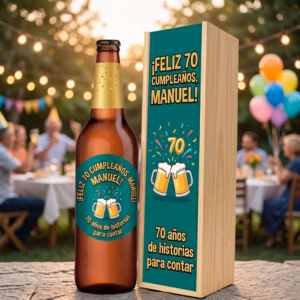 Caja de cerveza XXL regalo para 70 cumpleaños en estuche de madera de pino
