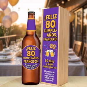 Caja de cerveza XXL regalo para 80 cumpleaños en estuche de madera de pino