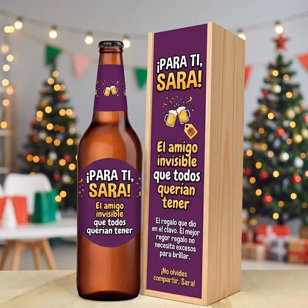 Caja de cerveza XXL regalo para amigo invisible en estuche de madera de pino
