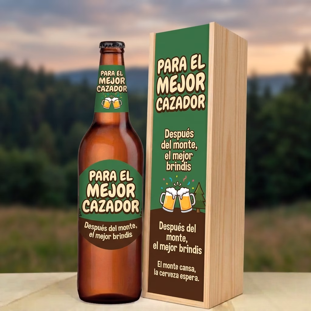 Caja de cerveza XXL regalo para cazadores en estuche de madera de pino