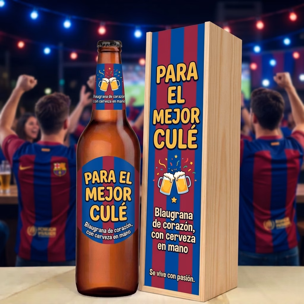 Caja de cerveza XXL regalo para culés en estuche de madera de pino