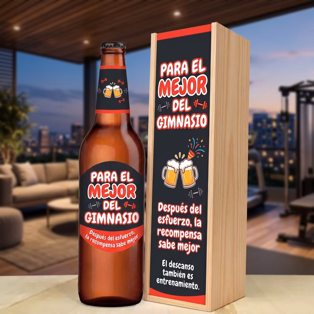 Caja de cerveza XXL regalo para gimnasio en estuche de madera de pino