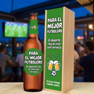 Caja de cerveza XXL regalo para futboleros en estuche de madera de pino