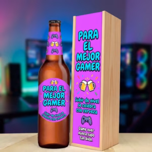 Caja de cerveza XXL regalo para gamers en estuche de madera de pino