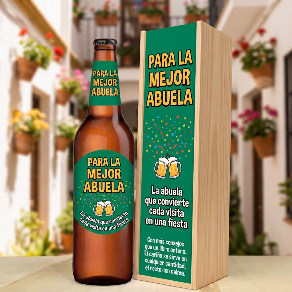 Caja de cerveza XXL regalo para abuela en estuche de madera de pino