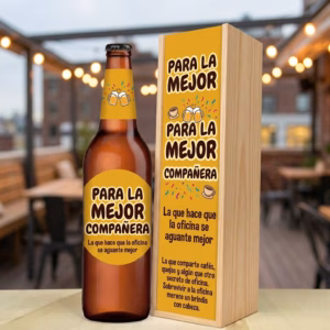 Caja de cerveza XXL regalo para compañera de trabajo en estuche de madera de pino