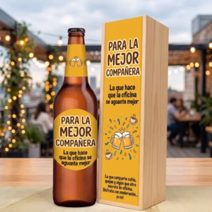 Caja de cerveza XXL regalo para compañera de trabajo en estuche de madera de pino