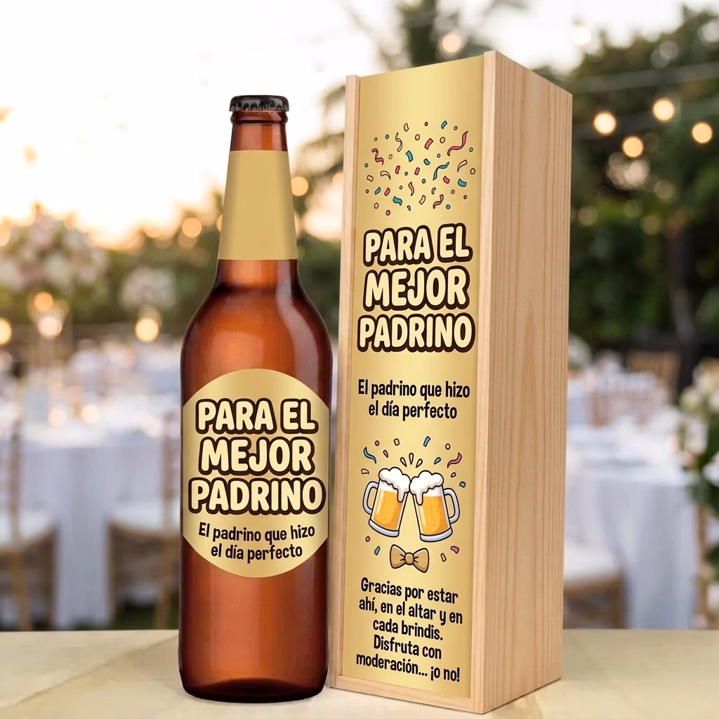 Caja de cerveza XXL regalo para padrino en estuche de madera de pino