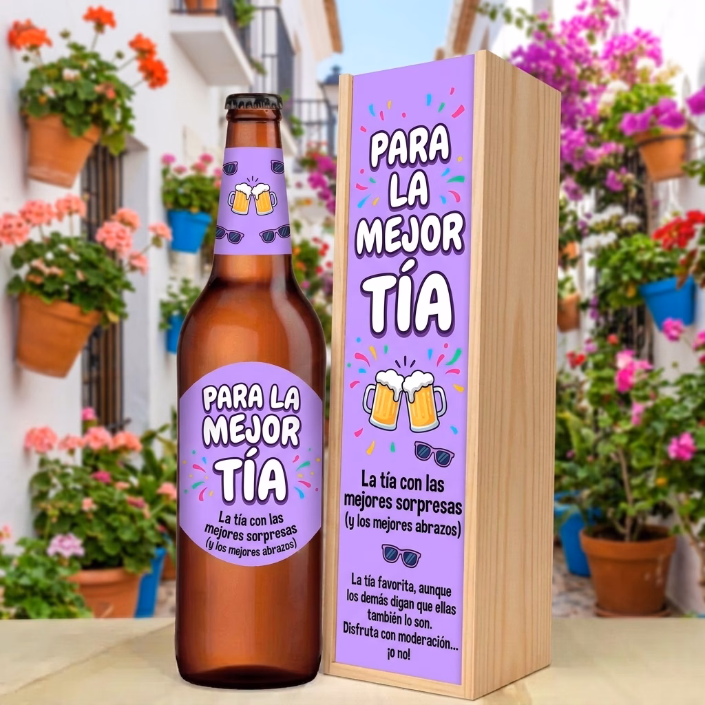 Caja de cerveza XXL regalo para tía en estuche de madera de pino