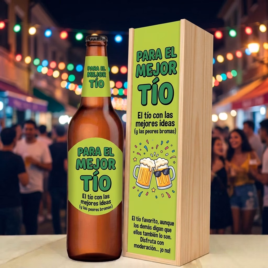 Caja de cerveza XXL regalo para tío en estuche de madera de pino