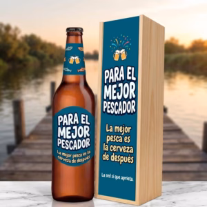 Caja de cerveza XXL regalo para pescadores en estuche de madera de pino