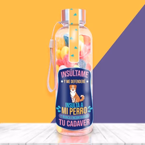 Botella con chuches simpático mensaje de perro.