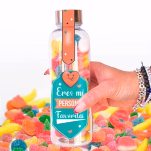 Botella con chuches y mensaje Mi persona favorita.