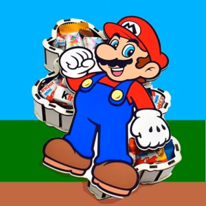 Caja de madera para regalar con la forma de super mario.