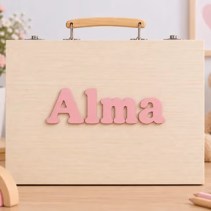 Maletín de madera para colorear personalizado para niña con nombre en letras rosas