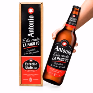 Cerveza Estrella Galicia personalizada con nombre y estuche Esta ronda la pago yo