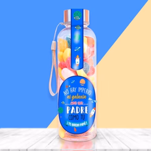 Botella con chuches para regalar a un padre de otra galaxia.