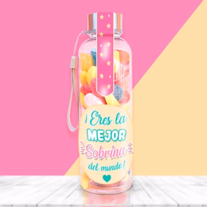 Botellas con chuches para regalar a una sobrina.