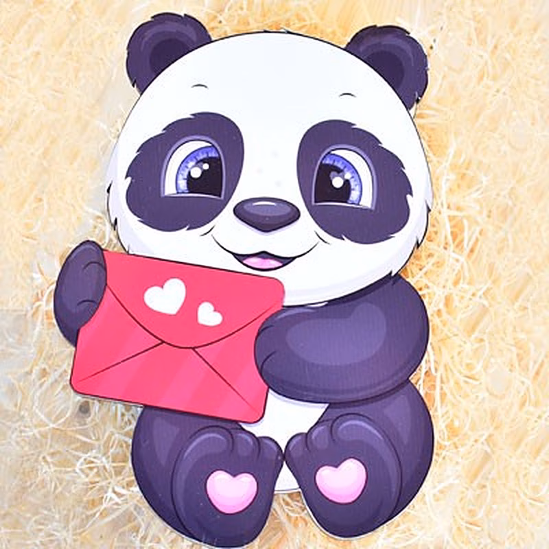 Caja de madera en forma de oso panda rellena de chocolates.