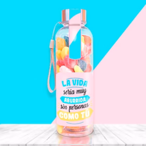 botella con chuches para regalar a una amiga.