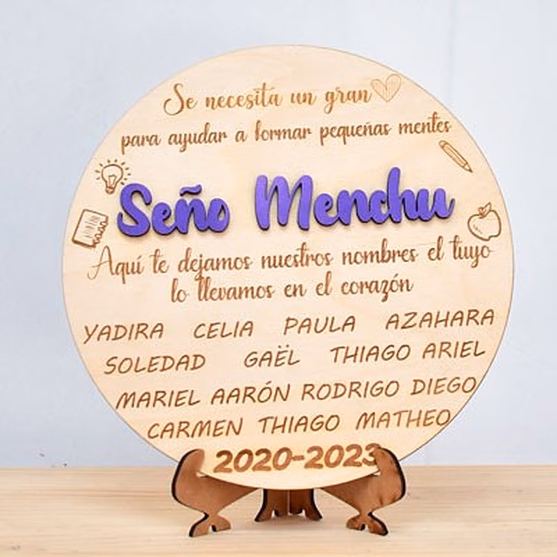 Placa de madera personalizada para regalar a profesor.