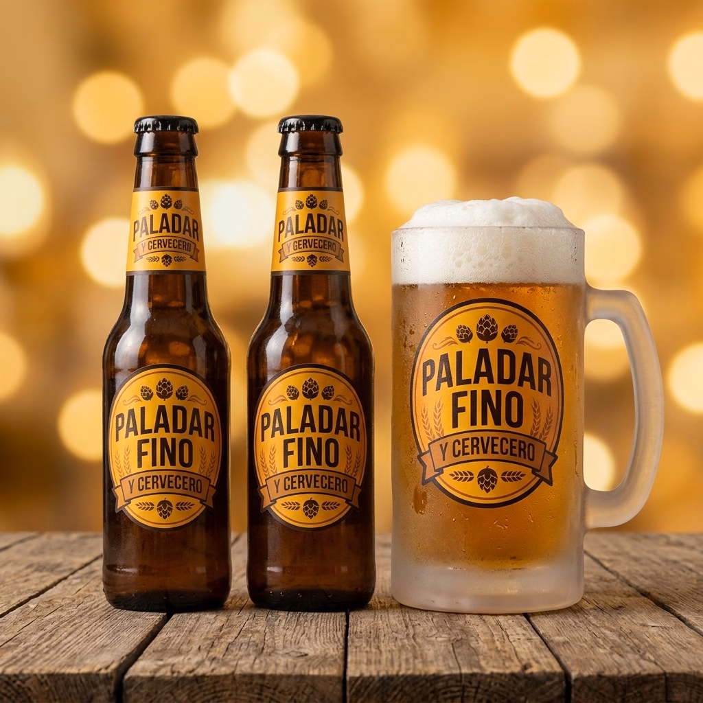 Detalle de los botellines y la jarra de cerveza para cerveceros