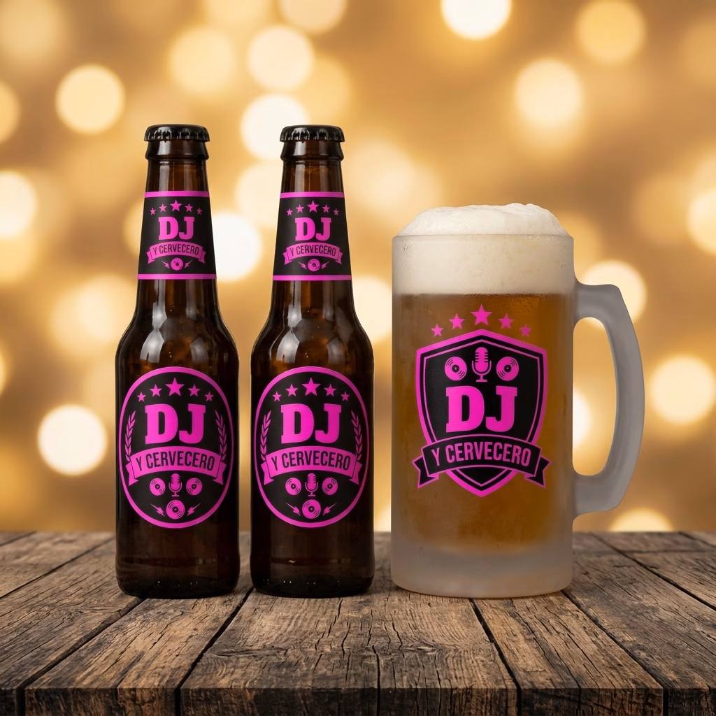 Detalle de los botellines y la jarra de cerveza para djs