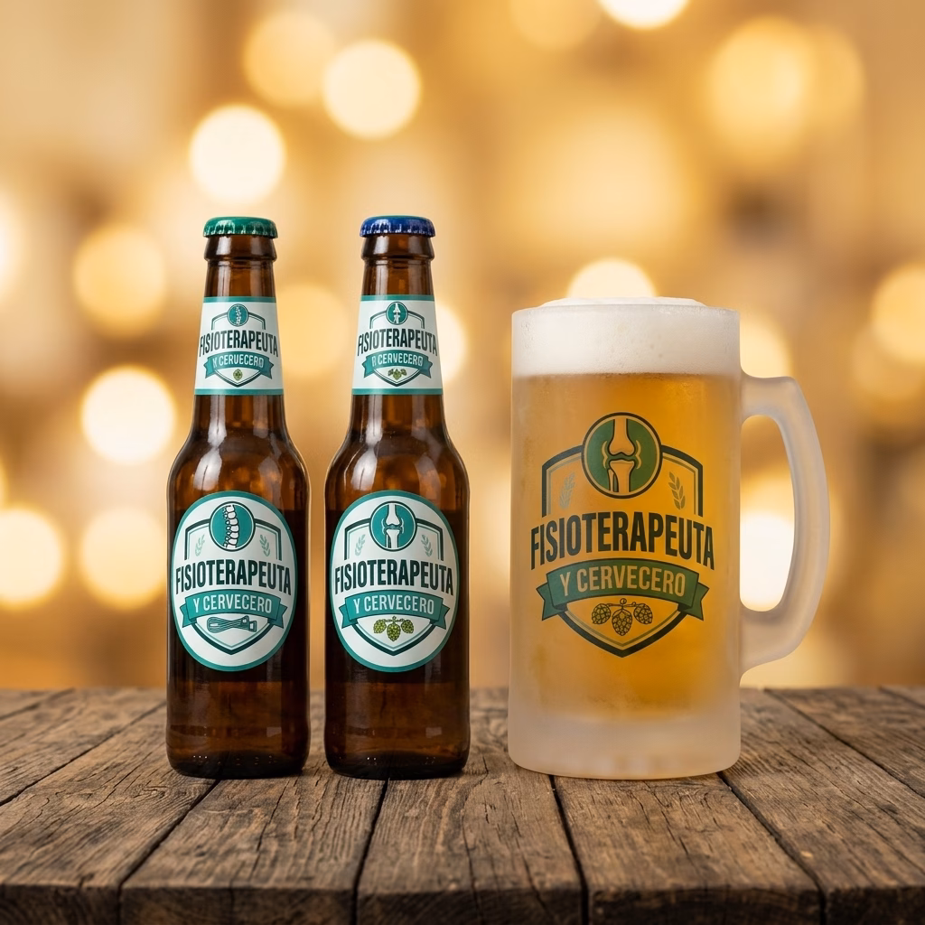 Detalle de los botellines y la jarra de cerveza para fisioterapeuta