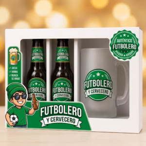 Estuche de cerveza y jarra regalo para futboleros