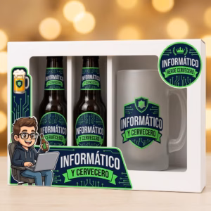 Estuche de cerveza y jarra regalo para informático