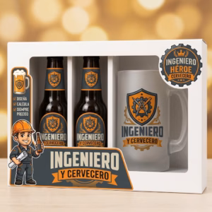 Estuche de cerveza y jarra regalo para ingeniero